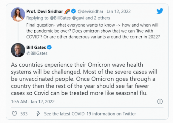  Bill Gates: Sau biến thể Omicron, COVID-19 có thể được coi như cúm mùa  - Ảnh 1.