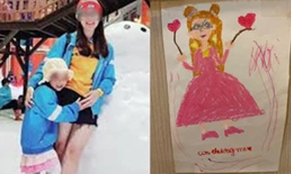 Xót xa bức tranh cuối cùng bé 8 tuổi vẽ tặng mẹ cùng dòng chữ: 'Con yêu mẹ rất nhiều'