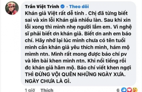 Việt Trinh bàn về văn hóa xin lỗi và sự biết ơn giữa ồn ào của Hoàng Thùy Linh